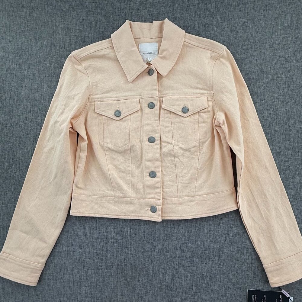 NEW! Avec Les Jean Button Jacket Vanilla Size 4 Cotton Collared Long Sleeve